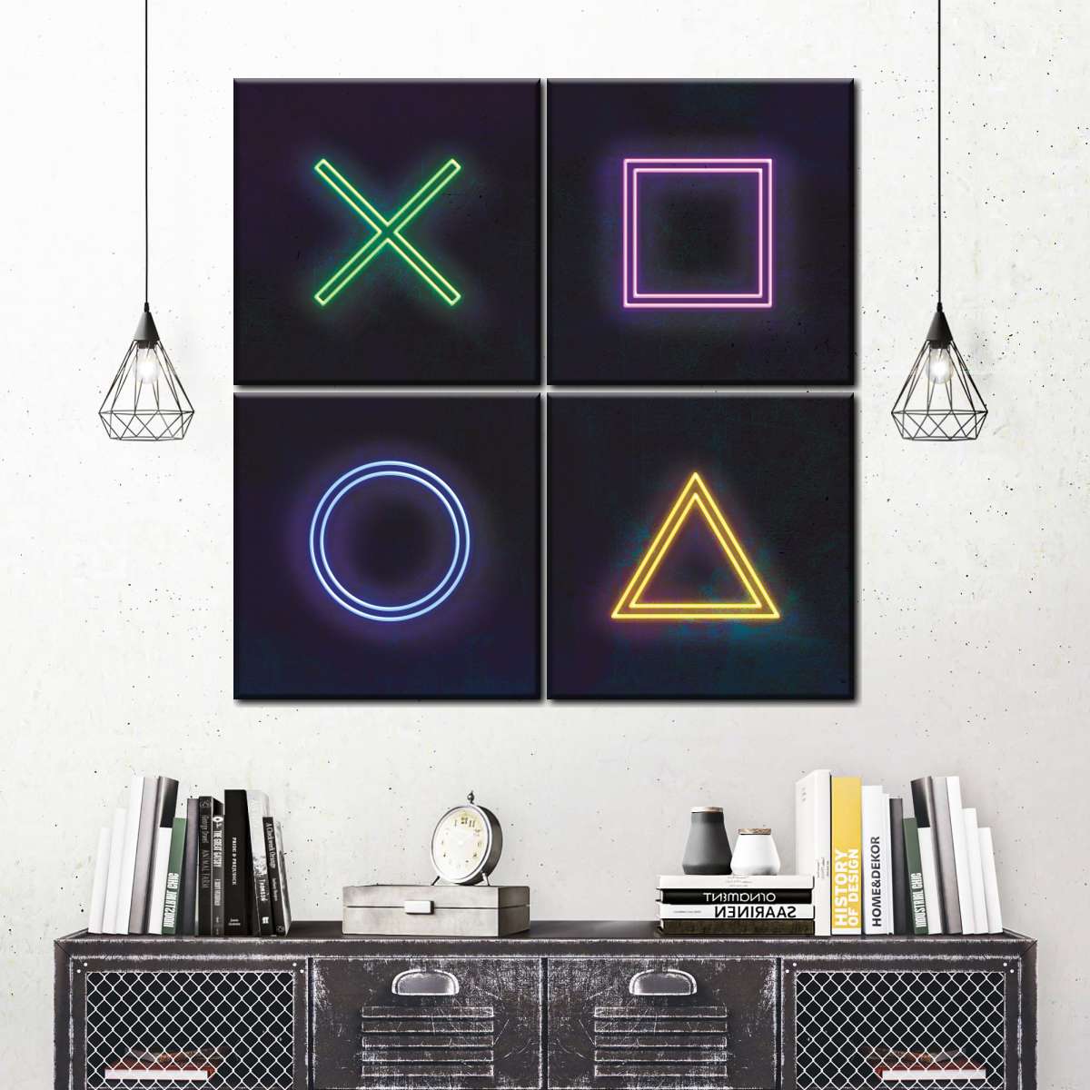 Neon PlayStation Icons Wandkunst