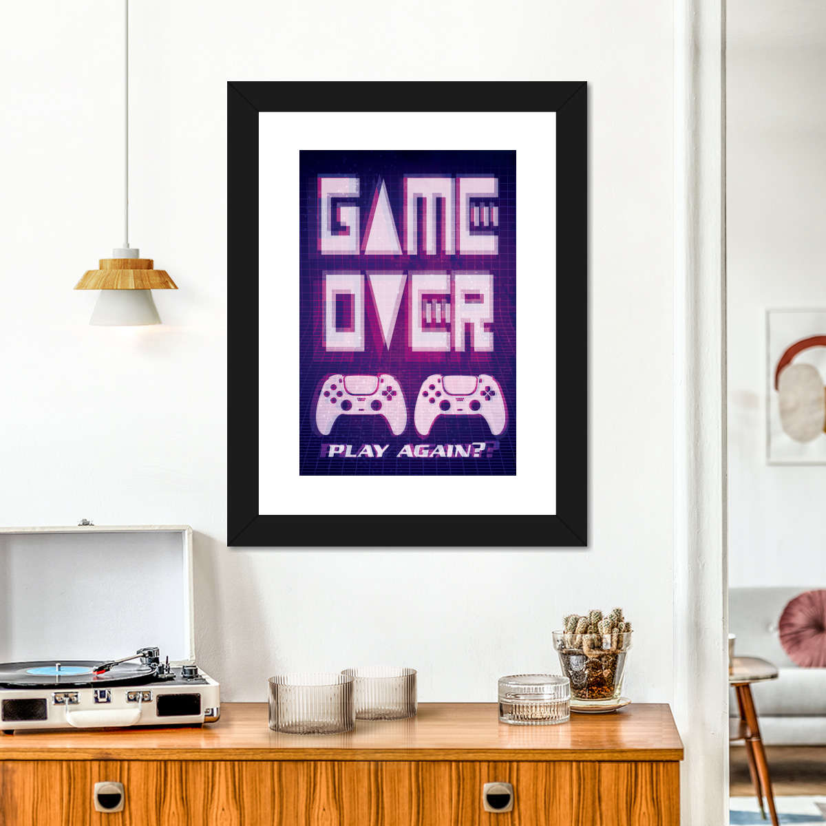 Game Over Play Again Sign Sign Wall Art