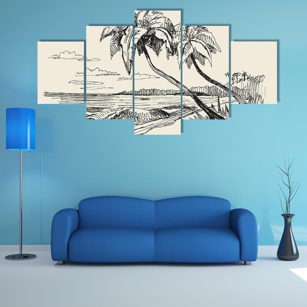 Hand Drawn Picture Canvas Wall Art-5 Star-Gallery Wrap-62" x 32"-Tiaracle