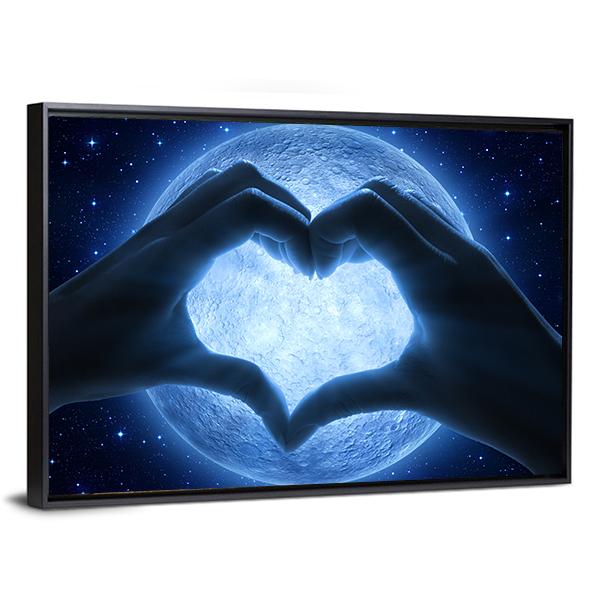 Hands Heart & Moon Canvas Wall Art-3 Horizontal-Gallery Wrap-25" x 16"-Tiaracle