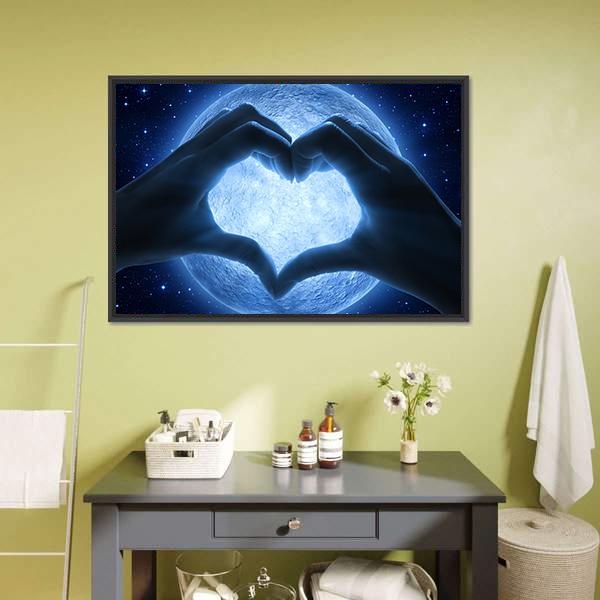 Hands Heart & Moon Canvas Wall Art-1 Piece-Floating Frame-24" x 16"-Tiaracle