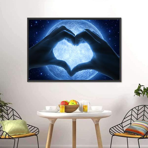 Hands Heart & Moon Canvas Wall Art-3 Horizontal-Gallery Wrap-25" x 16"-Tiaracle