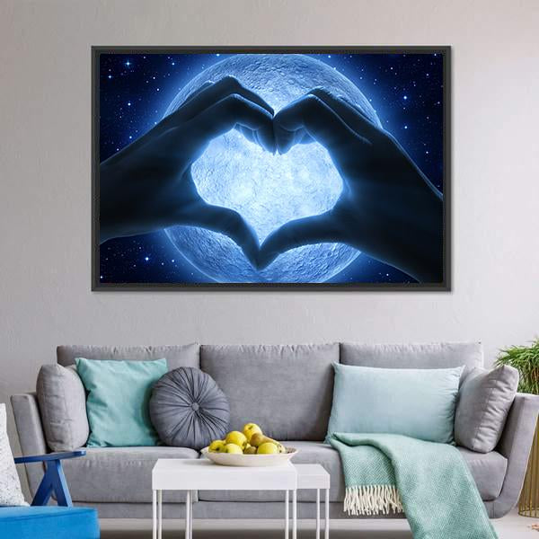 Hands Heart & Moon Canvas Wall Art-3 Horizontal-Gallery Wrap-25" x 16"-Tiaracle