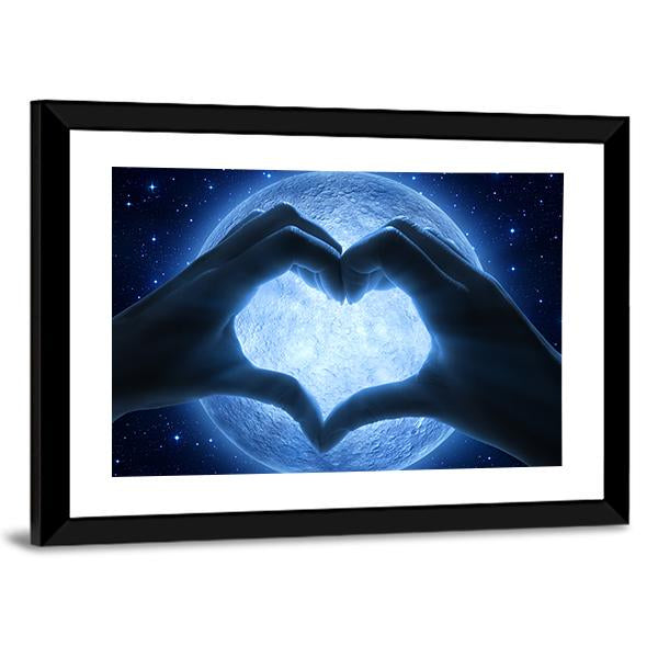 Hands Heart & Moon Canvas Wall Art-3 Horizontal-Gallery Wrap-25" x 16"-Tiaracle