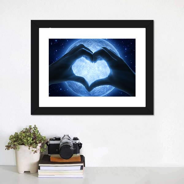 Hands Heart & Moon Canvas Wall Art-1 Piece-Framed Print-20" x 16"-Tiaracle