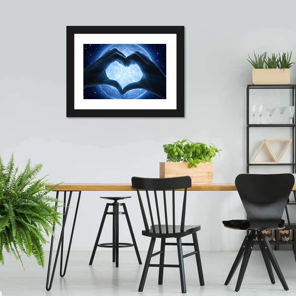 Hands Heart & Moon Canvas Wall Art-3 Horizontal-Gallery Wrap-25" x 16"-Tiaracle