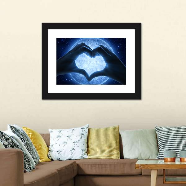 Hands Heart & Moon Canvas Wall Art-3 Horizontal-Gallery Wrap-25" x 16"-Tiaracle