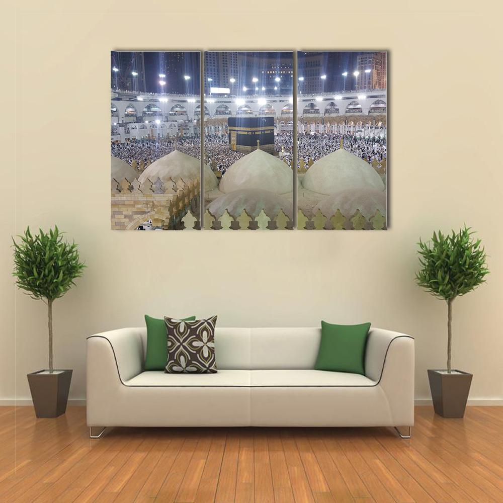 Haram Mosque Mecca Canvas Wall Art-3 Horizontal-Gallery Wrap-37" x 24"-Tiaracle