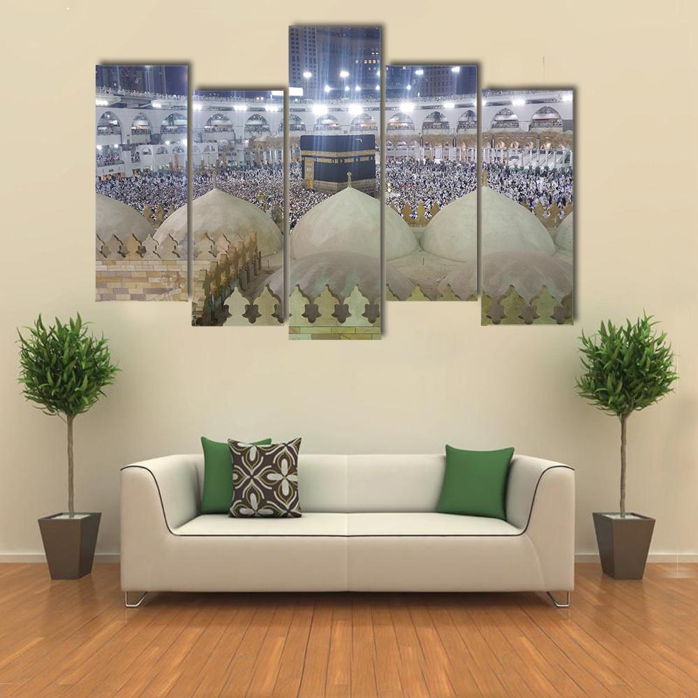 Haram Mosque Mecca Canvas Wall Art-5 Pop-Gallery Wrap-47" x 32"-Tiaracle