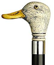 Scratch & Dent Scrimshaw Duck Head Walking Cane With Black Beechwood Shaft and Silver Collar V1447