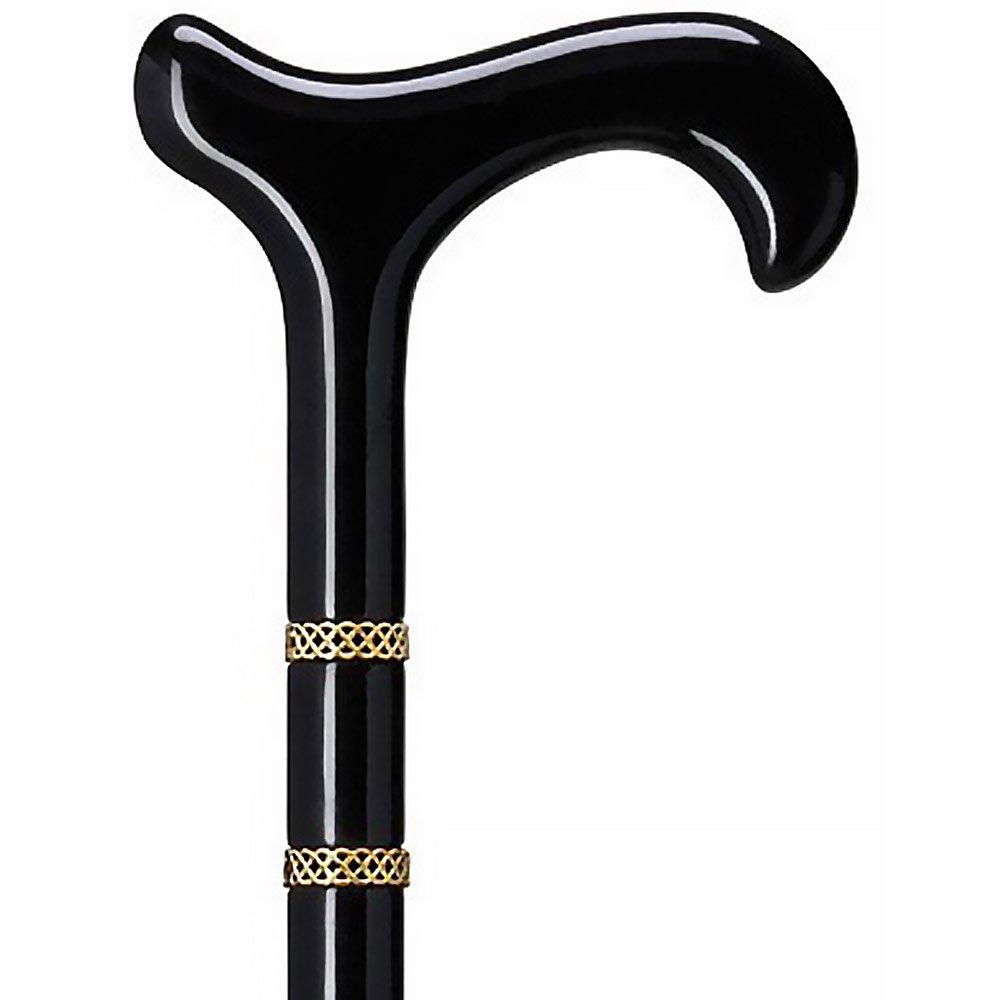 Scratch & Dent Braided Gold and Black Derby Walking Cane With Black Beechwood Shaft And Double Gold Braided Collar V1527