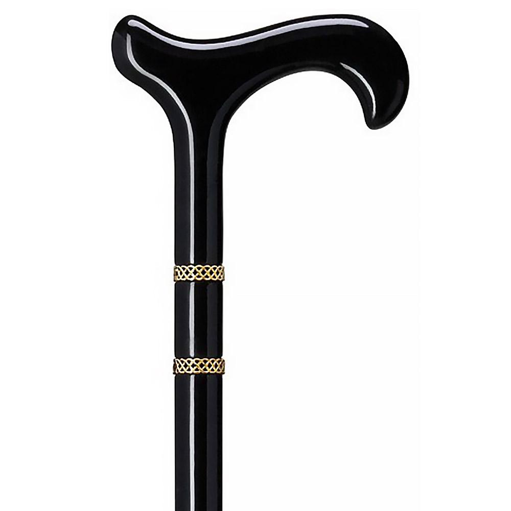 Scratch & Dent Braided Gold and Black Derby Walking Cane With Black Beechwood Shaft And Double Gold Braided Collar V1527