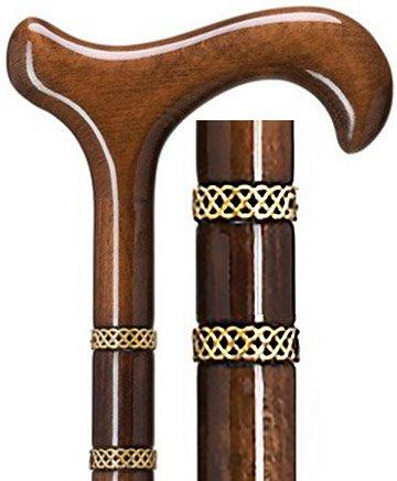 Scratch & Dent Braided Gold and Walnut Derby Walking Cane With Walnut Shaft And Double Gold Braided Collar V1540