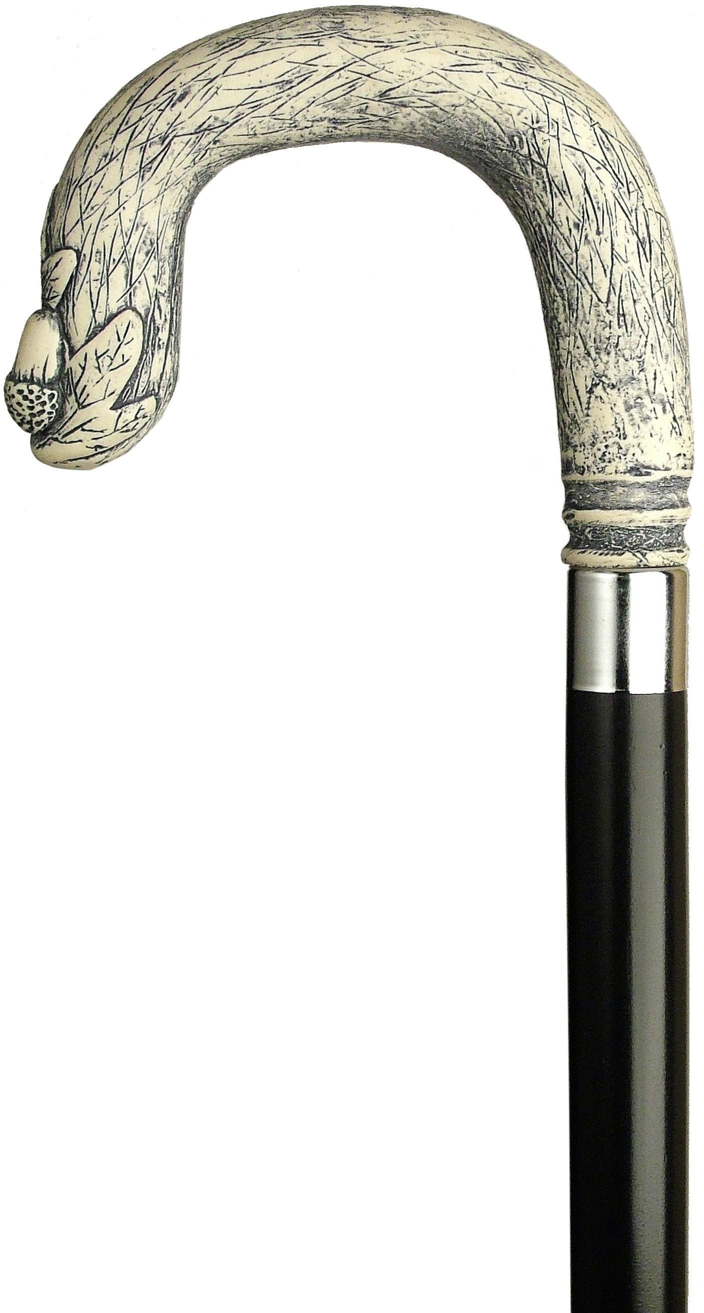 Scratch & Dent Scrimshaw Forest Tourist Handle Walking Cane With Black Beechwood Shaft and Silver Collar V1818