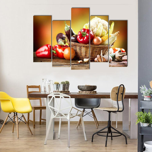 Healthy Organic Vegetables Canvas Wall Art-5 Pop-Gallery Wrap-47" x 32"-Tiaracle