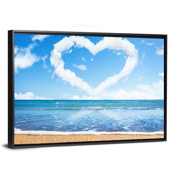 Heart Of Clouds On Beach Canvas Wall Art-3 Horizontal-Gallery Wrap-25" x 16"-Tiaracle