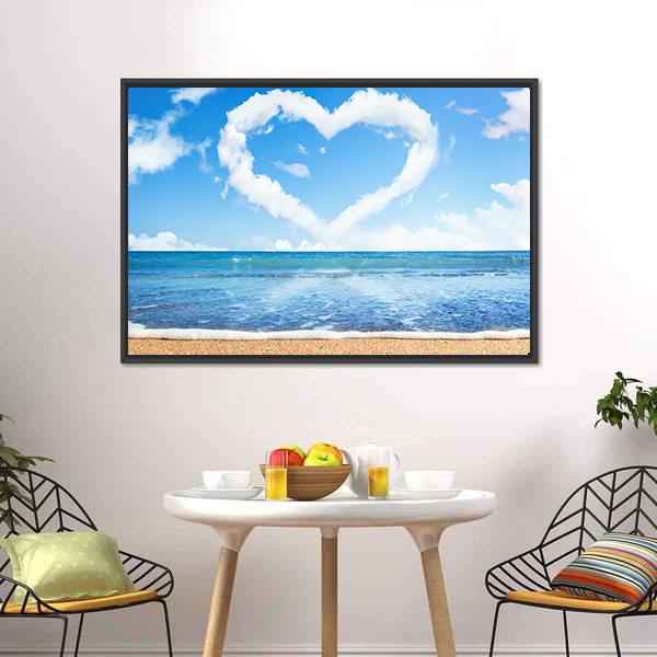 Heart Of Clouds On Beach Canvas Wall Art-3 Horizontal-Gallery Wrap-25" x 16"-Tiaracle