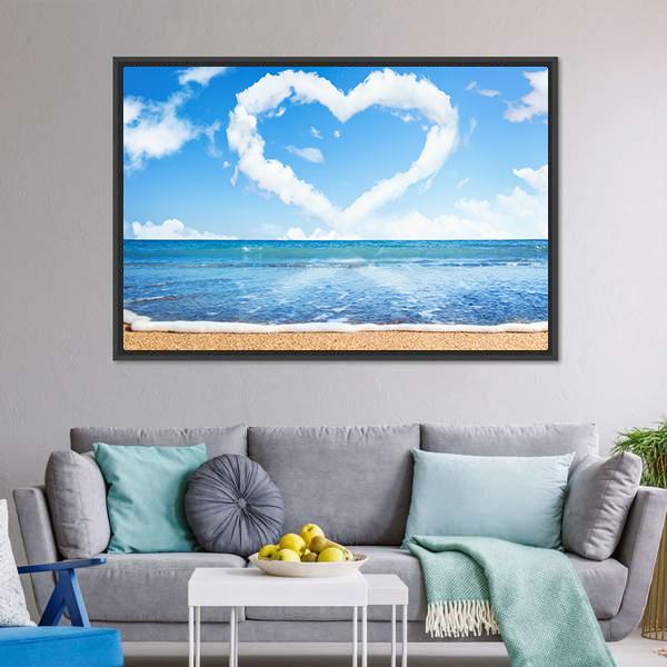 Heart Of Clouds On Beach Canvas Wall Art-3 Horizontal-Gallery Wrap-25" x 16"-Tiaracle