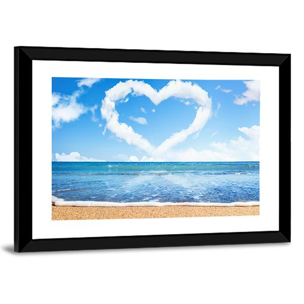 Heart Of Clouds On Beach Canvas Wall Art-3 Horizontal-Gallery Wrap-25" x 16"-Tiaracle