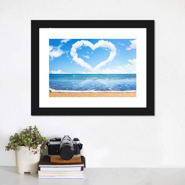 Heart Of Clouds On Beach Canvas Wall Art-1 Piece-Framed Print-20" x 16"-Tiaracle