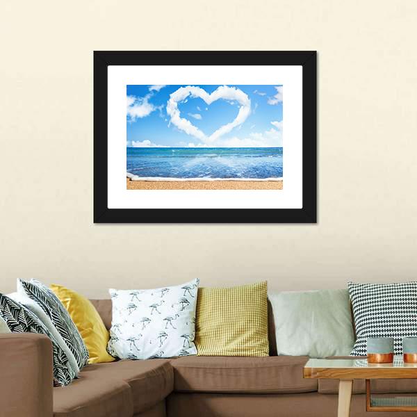 Heart Of Clouds On Beach Canvas Wall Art-3 Horizontal-Gallery Wrap-25" x 16"-Tiaracle