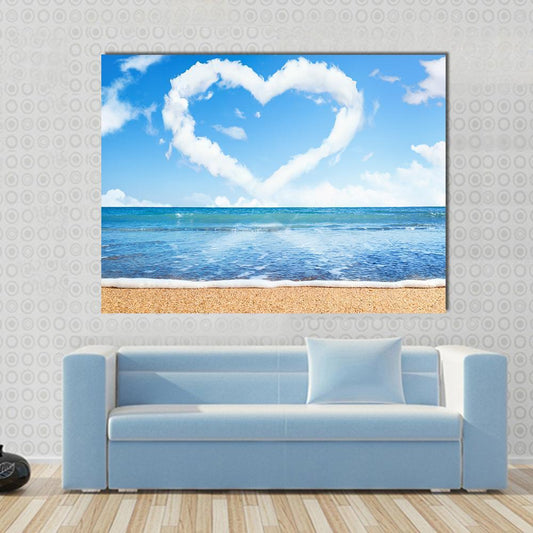 Heart Of Clouds On Beach Canvas Wall Art-1 Piece-Gallery Wrap-48" x 32"-Tiaracle