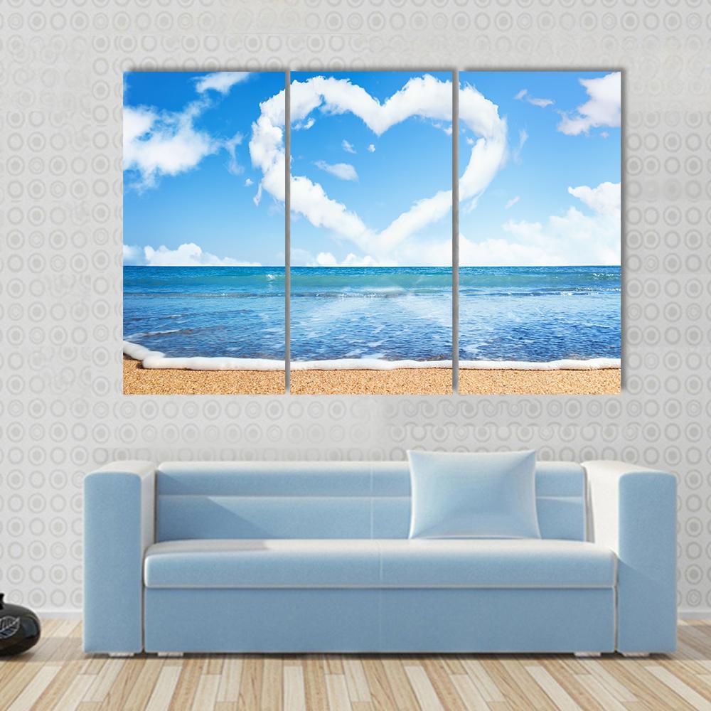 Heart Of Clouds On Beach Canvas Wall Art-3 Horizontal-Gallery Wrap-37" x 24"-Tiaracle