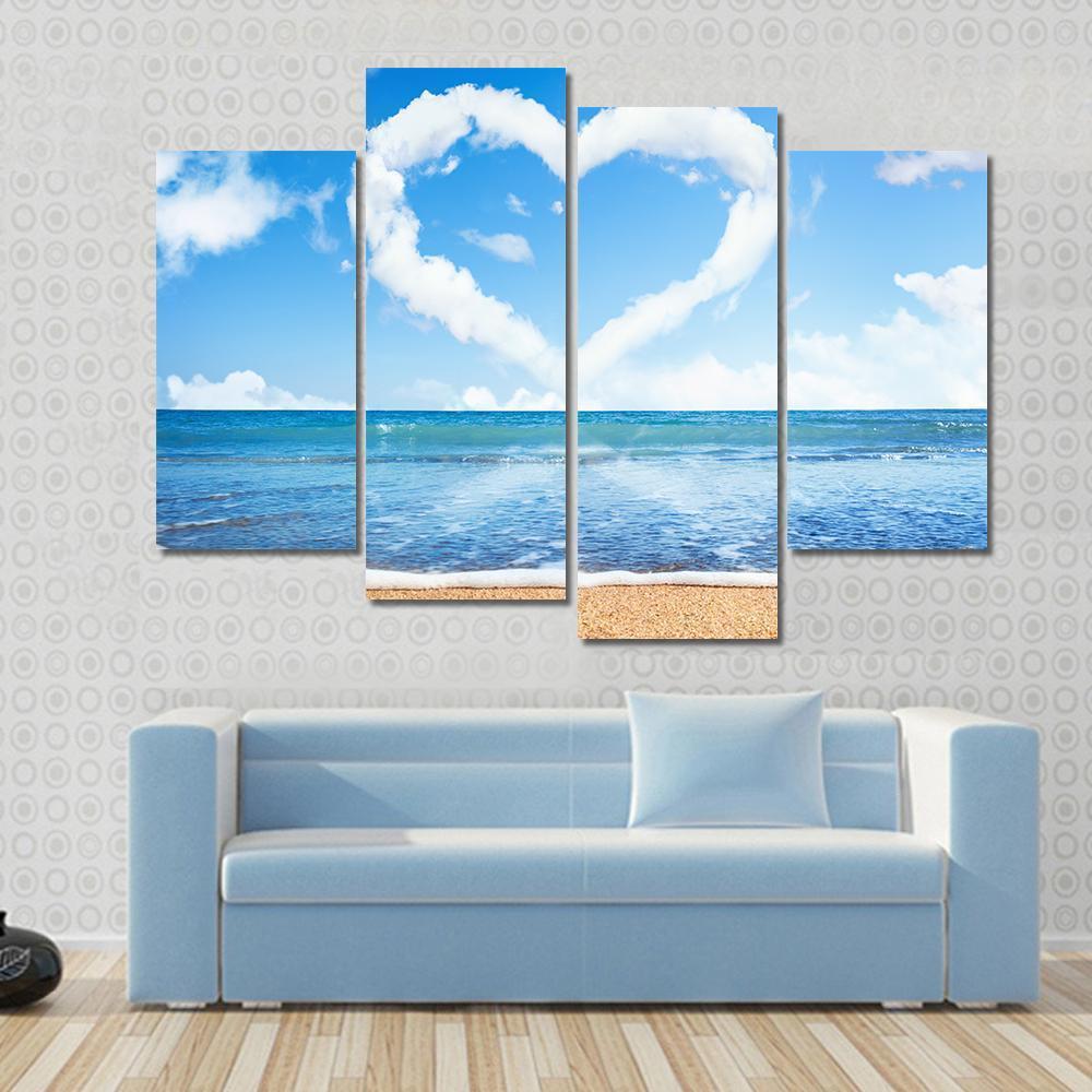 Heart Of Clouds On Beach Canvas Wall Art-4 Pop-Gallery Wrap-50" x 32"-Tiaracle