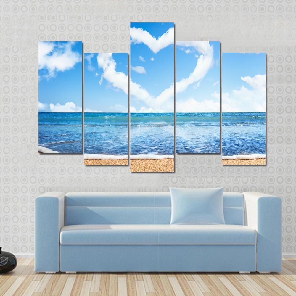 Heart Of Clouds On Beach Canvas Wall Art-5 Pop-Gallery Wrap-47" x 32"-Tiaracle