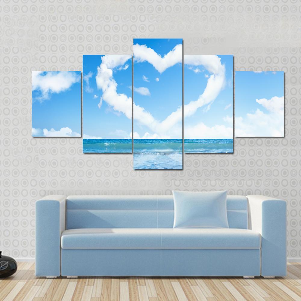 Heart Of Clouds On Beach Canvas Wall Art-5 Star-Gallery Wrap-62" x 32"-Tiaracle