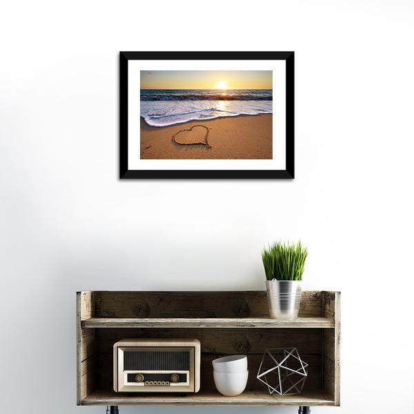 Heart On Beach Canvas Wall Art-1 Piece-Framed Print-20" x 16"-Tiaracle