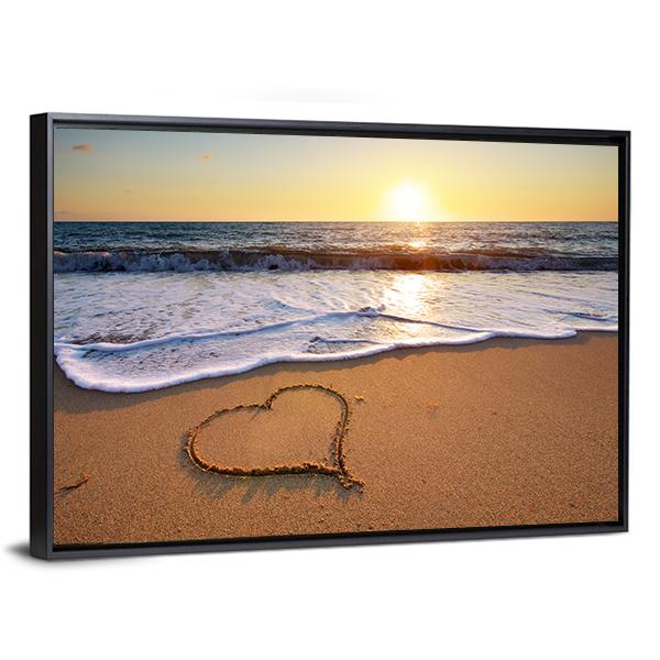 Heart On Beach Canvas Wall Art-3 Horizontal-Gallery Wrap-25" x 16"-Tiaracle