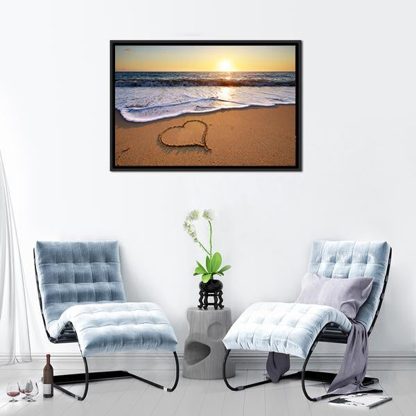 Heart On Beach Canvas Wall Art-3 Horizontal-Gallery Wrap-25" x 16"-Tiaracle