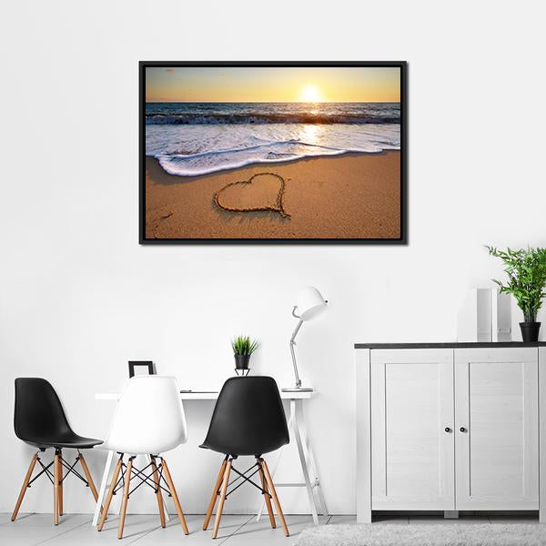 Heart On Beach Canvas Wall Art-3 Horizontal-Gallery Wrap-25" x 16"-Tiaracle