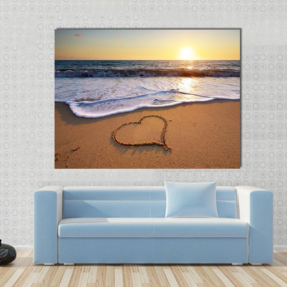 Heart On Beach Canvas Wall Art-1 Piece-Gallery Wrap-48" x 32"-Tiaracle