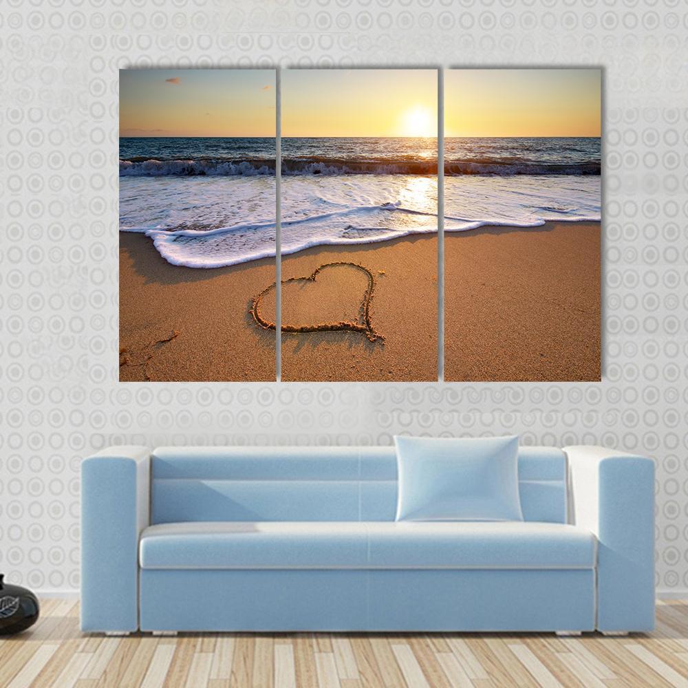 Heart On Beach Canvas Wall Art-3 Horizontal-Gallery Wrap-37" x 24"-Tiaracle