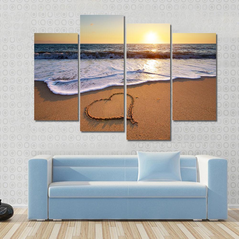 Heart On Beach Canvas Wall Art-4 Pop-Gallery Wrap-50" x 32"-Tiaracle