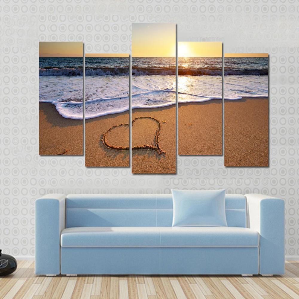 Heart On Beach Canvas Wall Art-5 Pop-Gallery Wrap-47" x 32"-Tiaracle