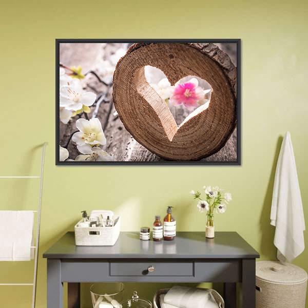 Heart On Rustic Wood Canvas Wall Art-1 Piece-Floating Frame-24" x 16"-Tiaracle