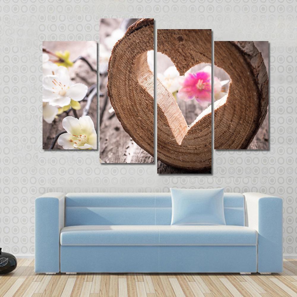 Heart On Rustic Wood Canvas Wall Art-4 Pop-Gallery Wrap-50" x 32"-Tiaracle