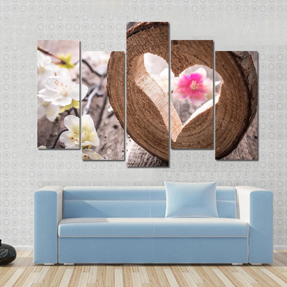 Heart On Rustic Wood Canvas Wall Art-5 Pop-Gallery Wrap-47" x 32"-Tiaracle