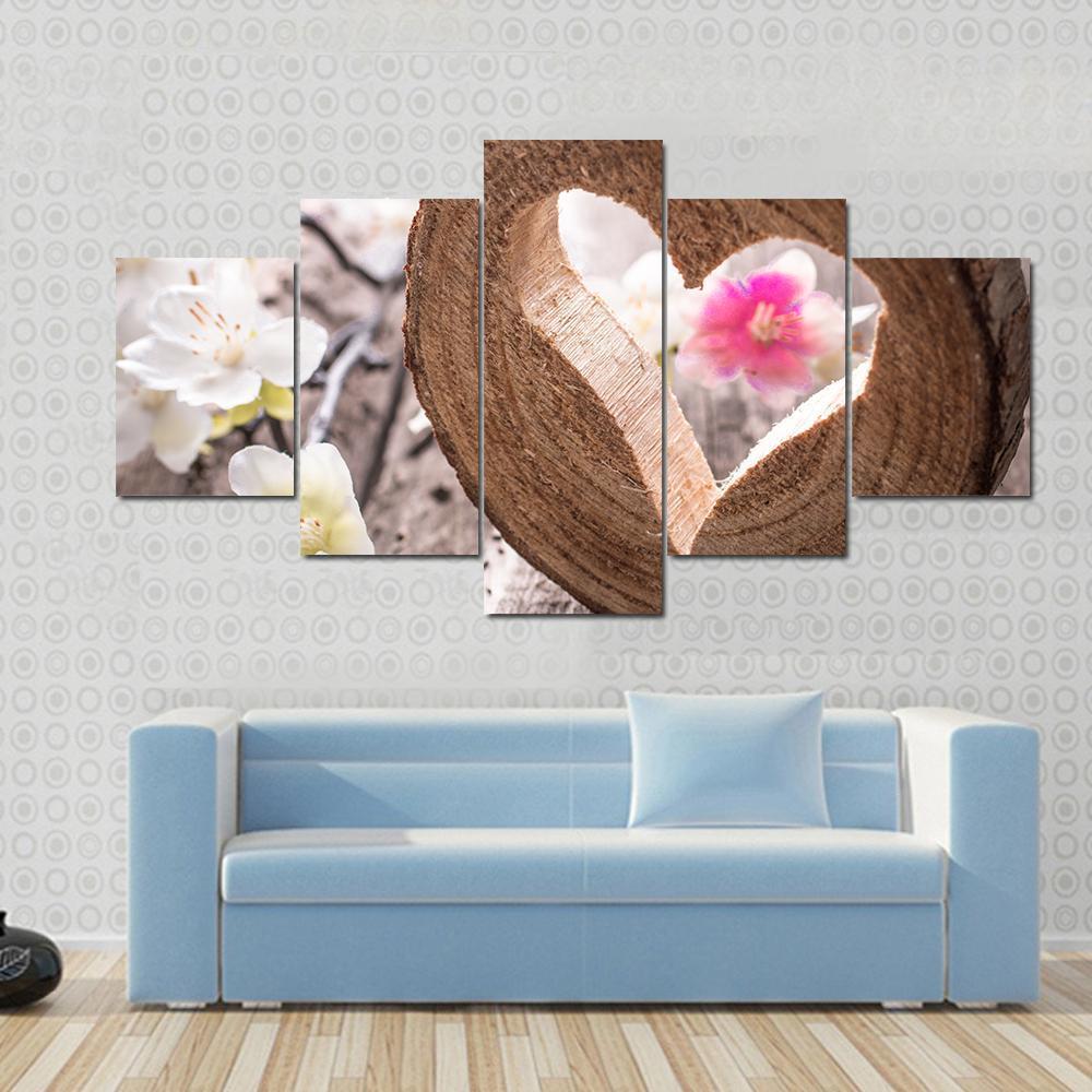 Heart On Rustic Wood Canvas Wall Art-5 Star-Gallery Wrap-62" x 32"-Tiaracle