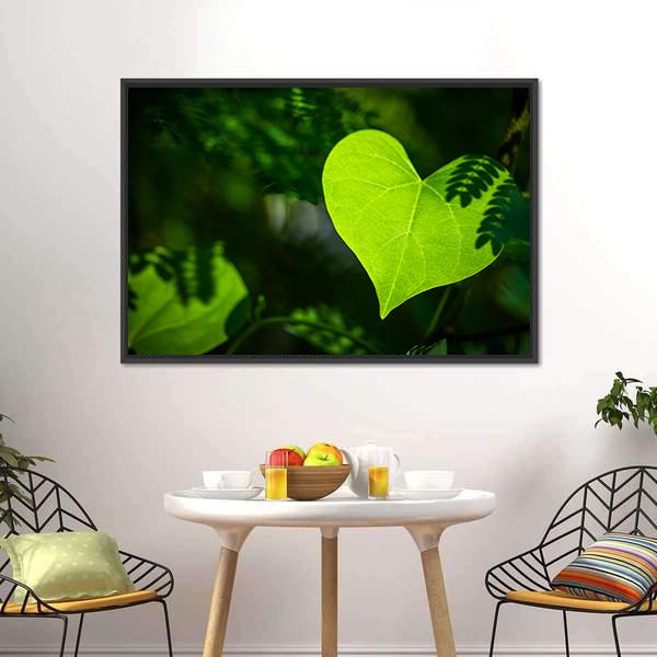 Heart Shape Leaf Canvas Wall Art-1 Piece-Floating Frame-24" x 16"-Tiaracle