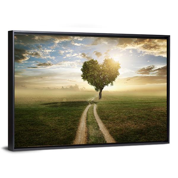 Heart Shaped Tree At Sunset Canvas Wall Art-3 Horizontal-Gallery Wrap-25" x 16"-Tiaracle