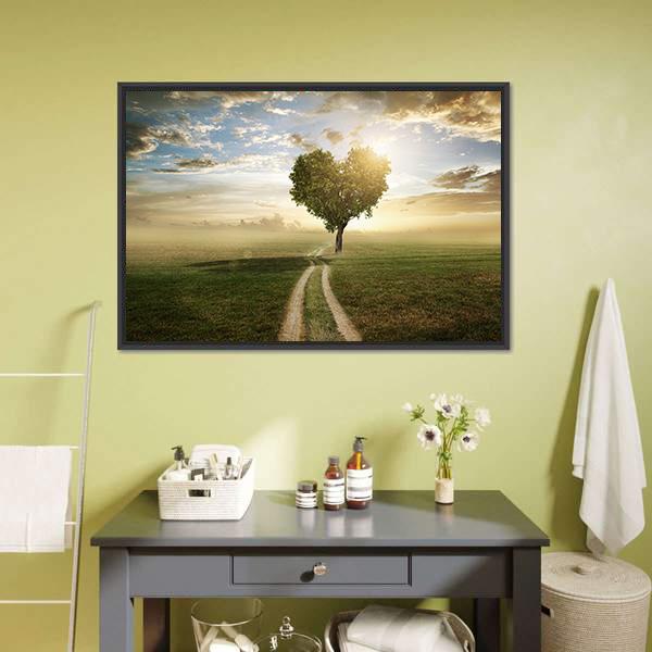 Heart Shaped Tree At Sunset Canvas Wall Art-1 Piece-Floating Frame-24" x 16"-Tiaracle