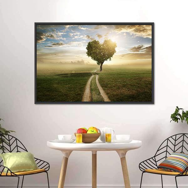 Heart Shaped Tree At Sunset Canvas Wall Art-3 Horizontal-Gallery Wrap-25" x 16"-Tiaracle