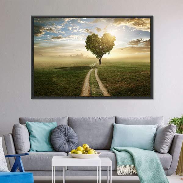 Heart Shaped Tree At Sunset Canvas Wall Art-3 Horizontal-Gallery Wrap-25" x 16"-Tiaracle