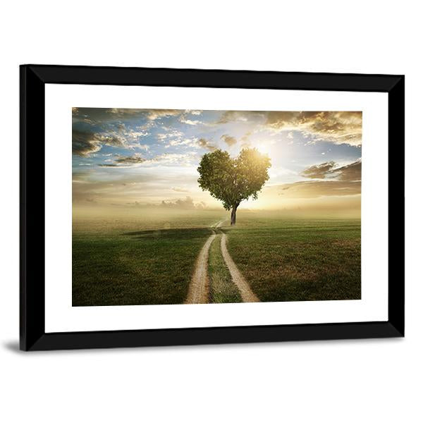 Heart Shaped Tree At Sunset Canvas Wall Art-3 Horizontal-Gallery Wrap-25" x 16"-Tiaracle