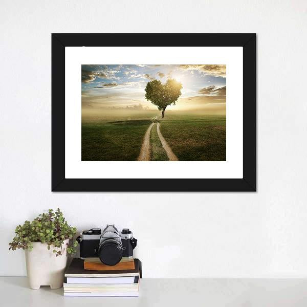 Heart Shaped Tree At Sunset Canvas Wall Art-1 Piece-Framed Print-20" x 16"-Tiaracle