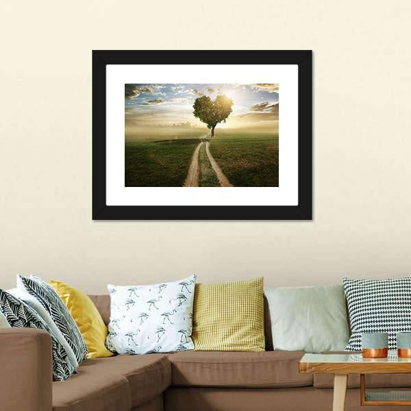 Heart Shaped Tree At Sunset Canvas Wall Art-3 Horizontal-Gallery Wrap-25" x 16"-Tiaracle